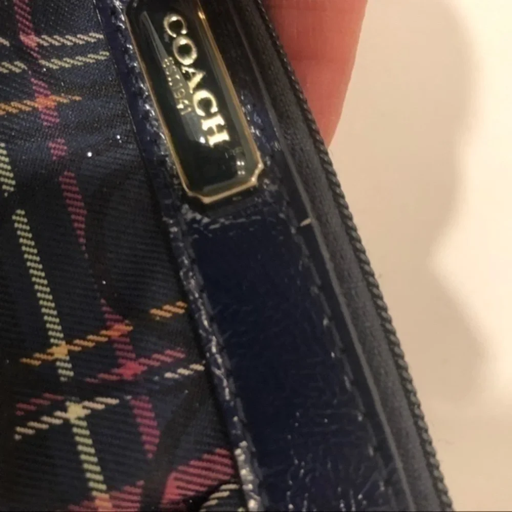Coach signature plaid wristlet bag